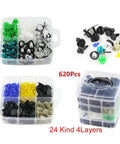 620 Piece Car Fastener Clips Kit With 24 Styles Door Rivet Repair Set For Universal Cars, Push Type Clips Multicolor Durable Fasteners for 4-layer organizer