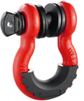 Red Beefy 3/4 Inch D Ring Shackle Set For Truck And Jeep Recovery, 7/8 Inch Screw Pin, with black isolator washers