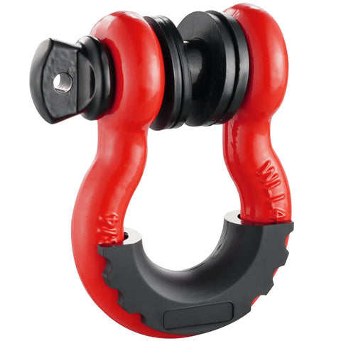Red Beefy 3/4 Inch D Ring Shackle Set For Truck And Jeep Recovery, 7/8 Inch Screw Pin, with black isolator washers