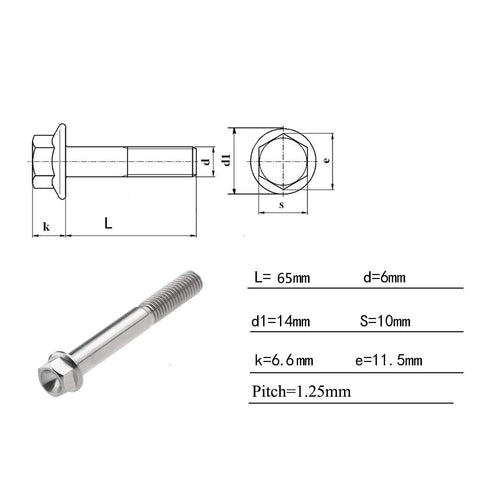 Titanium M8 flange-head hex bolt, 65mm length, 1.25mm pitch; pack of 4