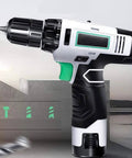 Heavy Duty Cordless Lithium Hammer Drill Impact Driver Kit With 25 Plus One Torque Settings Variable Speed Trigger Grip close-up view of drill with adjustable torque settings.