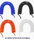 Heavy Duty Spiral Pneumatic Air Hose For Air Compressors Rock Solid Poly Coil Extender Squeeze Proof Shop Grade 6X4MM in multiple colors.