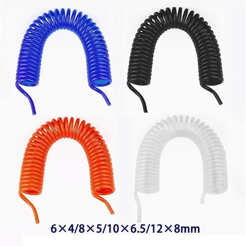 Heavy Duty Spiral Pneumatic Air Hose For Air Compressors Rock Solid Poly Coil Extender Squeeze Proof Shop Grade 6X4MM in multiple colors.