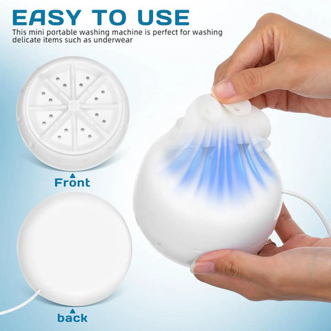 This Slick Mini Turbine Washing Machine Is Your New Usb Powered Portable Laundry Companion Built For Rv Trips And Delicate Loads Made From Rugged Plastic To Handle Everyday Grime And Get Things Done Fast Without Breaking A Sweat. User demonstrates USB mini washing machine with a focus on front design and water flow.