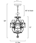 Glam Crystal Mini Chandelier With Ivory Hardware One Light Ceiling Fixture dimensions illustration: 11" Dia, 15" H