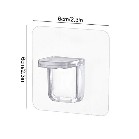 Clear Stick On Shelf Clips No Drill Punch Free Self Adhesive Pegs for Kitchen Cabinets and Bookshelves, 6x6cm, single clip view.