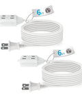 Indoor Extension Cord Two Pack With Six Foot Length Two Prong Plug Three Polarized Outlets With Safety Slide Windows 13 Amps 1625 Watts 16 AWG Super Handy For Home Office