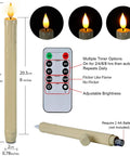 Flameless Taper Candles With Remote Timer And Dimmer Ivory Battery Operated Candle Sticks With Flickering Plastic Led Light For Window Decor 9.6 Inches Dope Halloween And Christmas, showing size and remote control features.