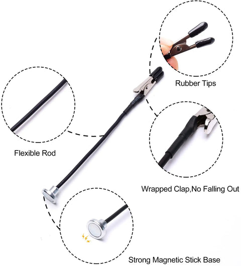 Close-up of Metal Painting Stand Base Holder With 12 Magnetic Bendable Alligator Clip Sticks showing flexible rod and rubber tips.