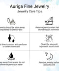 Auriga Fine Jewelry care tips infographic detailing proper jewelry maintenance and storage practices.