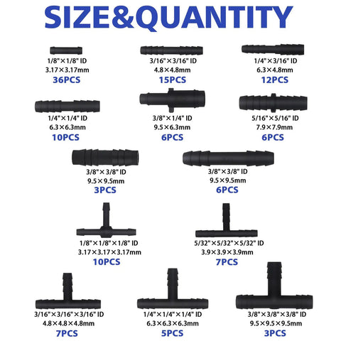 Nylon connectors chart from All Size Automotive Silicone Vacuum Hose Kit With 1/8 to 3/8 Inch Tubes Includes 6 Five Foot Hoses And 126 Nylon Vacuum Connectors In 13 Sizes Red Built For Quick DIY Friendly Engine Vacuum Tubing Upgrades