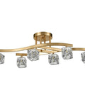 Modern Crystal Ceiling Light Fixture With Brushed Nickel Finish And Ice Cube Glass Shades, 6 Light Semi Flush Mount