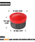Standard Size Bathroom Faucet Aerators 3 Pack 2.2 Gpm Water Saving Restrictor Inserts showing dimensions with red top and black base.