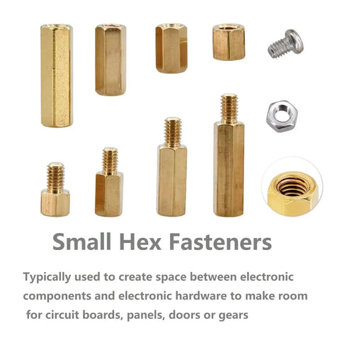 Heavy Duty M2.5 Brass Hex Standoffs And Stainless Steel Screws With Slick Storage Box Pro Grade Hardware Kit For PCB Motherboard Repair And Panel Mounts Corrosion Resistant High Temp Insulated Fastening Set Ready To Rock small brass hex fasteners in various sizes used for circuit boards.