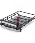 Premium 1/12 Scale Metal Luggage Carrier Roof Rack With Bright Light view from top showing metal mesh design and LED light.