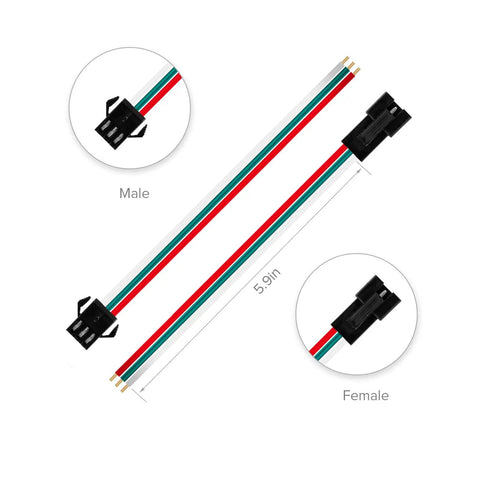 20 Pairs JST SM 3 Pin LED Strip Connectors Kit With 15cm 22AWG Cables For WS2812B WS2811 WS2812 WS2814 SK6812 RGBW LED Strips Male And Female