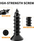 Close-up of high-strength screws showing sharp end and flat head for Black Stainless Steel L Brackets Set of 18 With 72 Screws.