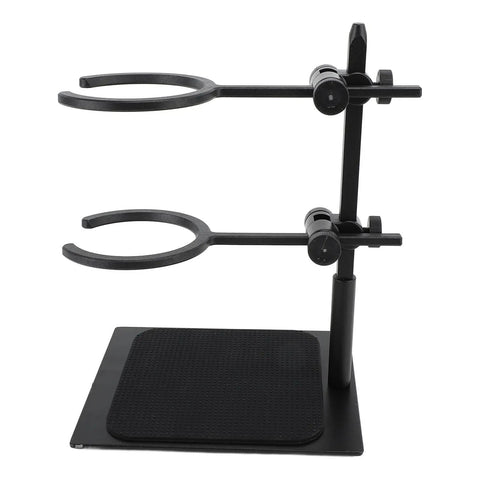Adjustable Pour Over Coffee Brewer Stand With Double Tier Glass Carafe And Filter Cup Rack Smooth Swivel Base, black aluminum holder.