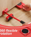 Heavy Duty Furniture Lift Mover Tool Set With Adjustable Height Lever And Four Wheel Dolly Sliders For Moving Heavy Furniture And Appliances, Durable Steel Construction, Red Finish, Back Saver, One Set