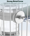 Legit Leak Proof Automatic Bird Water Dispenser With Drip Free Sippin Station For Small Parrots Parakeets Cockatiels And Budgies Smooth Plastic Cage Hydration Bottle 140Ml close-up of strong metal screw fixing water feeder.