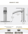 Product dimensions of Brushed Nickel Single Handle Waterfall Bathroom Faucet With 6 Inch Deck Plate Metal Pop Up Drain design.