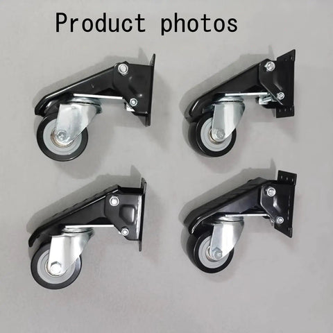 Heavy Duty Retractable Casters Set Of Four With Floor Mount Hardware Built Tough For Any Workshop Table Or Utility Cart Offering Rock Solid Locking Stability And Smooth Rolling Glide Across Concrete Surfaces Handling 300 KG Loads Like A Champ, featuring four 65mm black retractable wheels.