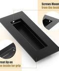 Close-up of 4 Pack 5.9 Inch Recessed Closet Door Pulls 304 Stainless Steel with Matte Black Finish, showing screw mount and grip lip.