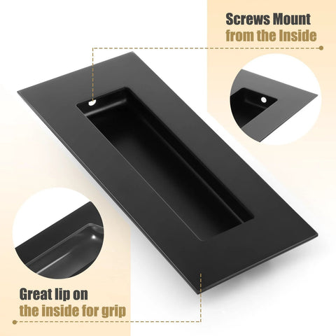 Close-up of 4 Pack 5.9 Inch Recessed Closet Door Pulls 304 Stainless Steel with Matte Black Finish, showing screw mount and grip lip.
