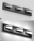 LED Modern Black Vanity Light With Acrylic Finish Over Mirror Three Light Bathroom Wall Fixture With 360 Degree Rotatable Joint On and Off