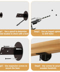 Installation guide steps for Wall Mounted Indoor Stair Railing Solid Pine Wood Handrail Heavy Duty Grab Bar.