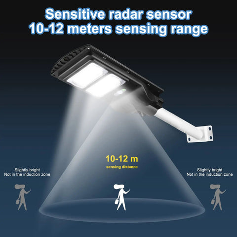 Ultra Bright Solar Street Lights Outdoor Security with Motion Sensor, Dusk to Dawn Waterproof Flood Lights, sensing range illustration