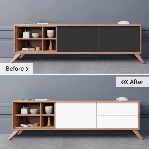 Before and after of a cabinet using Matte White Peel And Stick Wallpaper Easy To Install Self Adhesive Removable Vinyl Film Waterproof