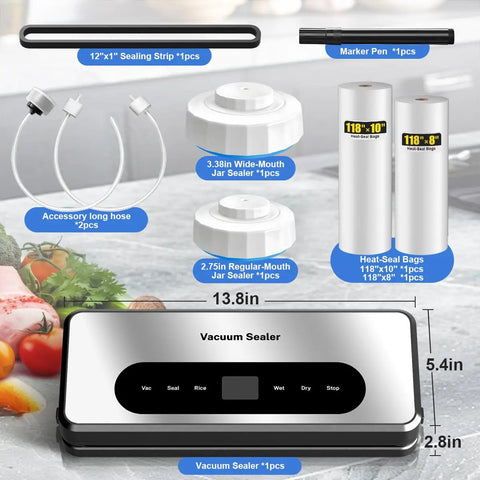 8 In 1 Food Vacuum Sealer Machine With Canning Sealer, Multi Function Vacuum Sealer With Built In Cutter, accessories displayed