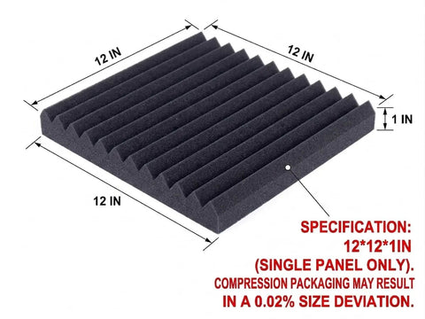 Single 12x12x1 inch panel of 52 Pack Acoustic Foam Panels Wedge Studio Soundproofing Wall Tiles for noise damping and echo control.
