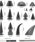 Badass Punk Spikes And Studs Kit 150 Piece Mixed Shape Gun Black Leather Rivets tools sizes 6.7mm to 25mm for DIY projects