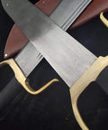 Bart Cham Dao Damascus Steel Hand Made Sword With Brown Leather Sheath for Wing Chun Practice and Martial Arts Training