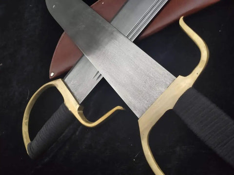 Bart Cham Dao Damascus Steel Hand Made Sword With Brown Leather Sheath for Wing Chun Practice and Martial Arts Training