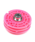 Close-up of a pink injection-molded pulley from Built Tough Window Regulator Repair Cord Kit for BMW 5 Series E39.