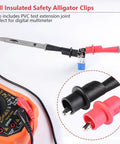 Heavy Duty Electrical Multimeter Test Leads Kit With Alligator Clips, Hooks And Probes, 1000V CAT II, 10A displayed with digital multimeter