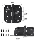 Matte Black Door Hinges 4x4 Inch With 5/8 Radius Corners 12 Pack Includes 96 Screws For Interior And Exterior Doors, Heavy Duty Steel