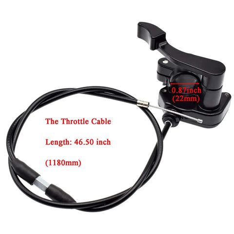 Thumb Throttle Cable And Aluminum Alloy Handle Assembly For ATV Go Kart Pit Quad 50cc To 250cc With Seven Eighths Inch 22mm Fit, Durable Metal Cable, Rubber Grip, Smooth Action, Easy Install