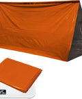 Emergency Survival Tent Mylar Thermal Shelter for 1 or 2 People shown unfolded and folded on scale