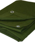 Folded green Built Tough 12oz Finished Canvas Tarpaulin 7x9 Feet With Rustproof Aluminum Grommets Multipurpose Cover