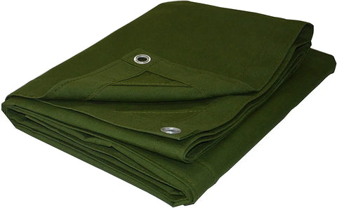 Folded green Built Tough 12oz Finished Canvas Tarpaulin 7x9 Feet With Rustproof Aluminum Grommets Multipurpose Cover
