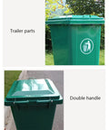 Rock Solid 240L Outdoor Trash Can With Flip Top Lid And Smooth Rolling Wheels Galvanized Steel Roll Bin truck view with double handles.