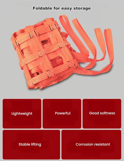 Heavy Duty Cargo Hoisting Net 250x250 Cm with Four Corner Straps folded for storage with polyester straps visible