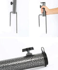 Two Pack Heavy Duty Patio Umbrella Anchor Stand with Forked Ground Screw Stakes shown in metal finish, adjustable knob for 22mm to 35mm pole fits.