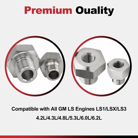 Stainless Steel GM LS Engine Sensor Adapter Kit M16x1.5 To 1/8 NPT And M12x1.5 To 1/8 NPT for Coolant and Oil Pressure Sensors
