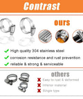 Comparison image showing benefits of 42 Piece Hose Clamps Set Stainless Steel 304 Worm Gear Assortment 1/4 Inch To 1-1/8 Inch 6-29mm.