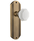 Retro Waldorf Deco Plate White Milk Glass Privacy Door Knob Set Complete Pair For One Door With 2-3/8 Inch Backset Also Fits 2-3/4 Inch